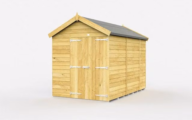 Buttercup Farm Apex Wooden Shed with Double Doors in Brown, W214 x D272 x H217 cm