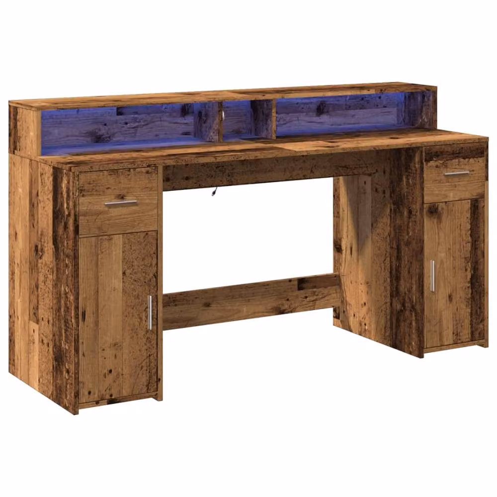 Berkfield Gaming Desk with LED Lights in Brown, W/D/H: 160 x 55 x 91 cm – 3