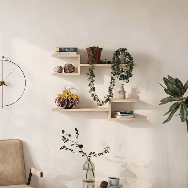 Decortie Fork Modern Floating Shelf Set, 2 Piece, Light Beige – 1