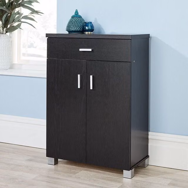 Home Source Venetia Black Oak 1 Drawer Shoe Cupboard Storage Unit