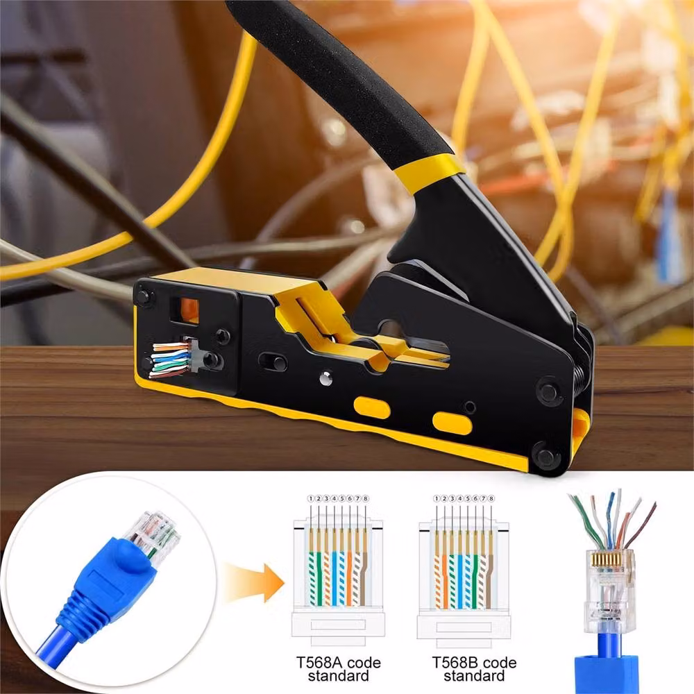 SPETLEK RJ45 Crimp Tool Kit for Pass Through Ethernet Cat6 and Cat5e, Yellow – 3