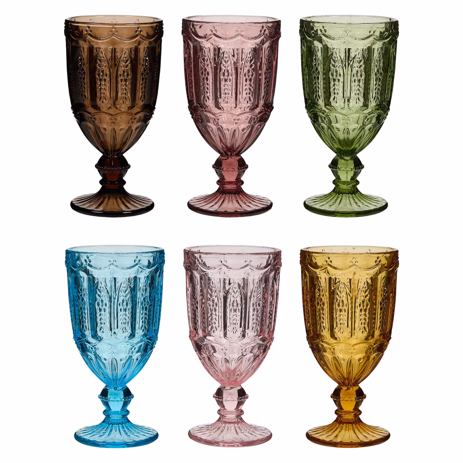 Dibor Set of 6 Roselle Multicolour Embossed Floral Drinking Glasses, 320ml per glass – 2