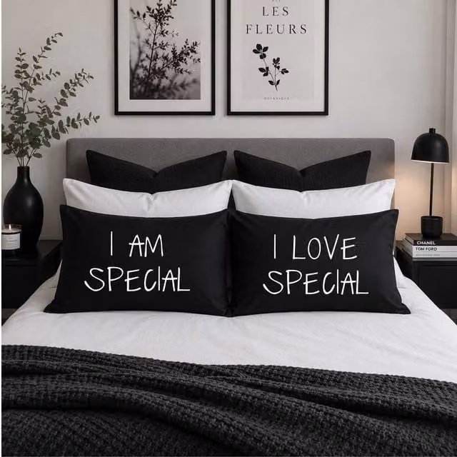 60 Second Makeover I Am Special I Love Special Black Cotton Pillowcases