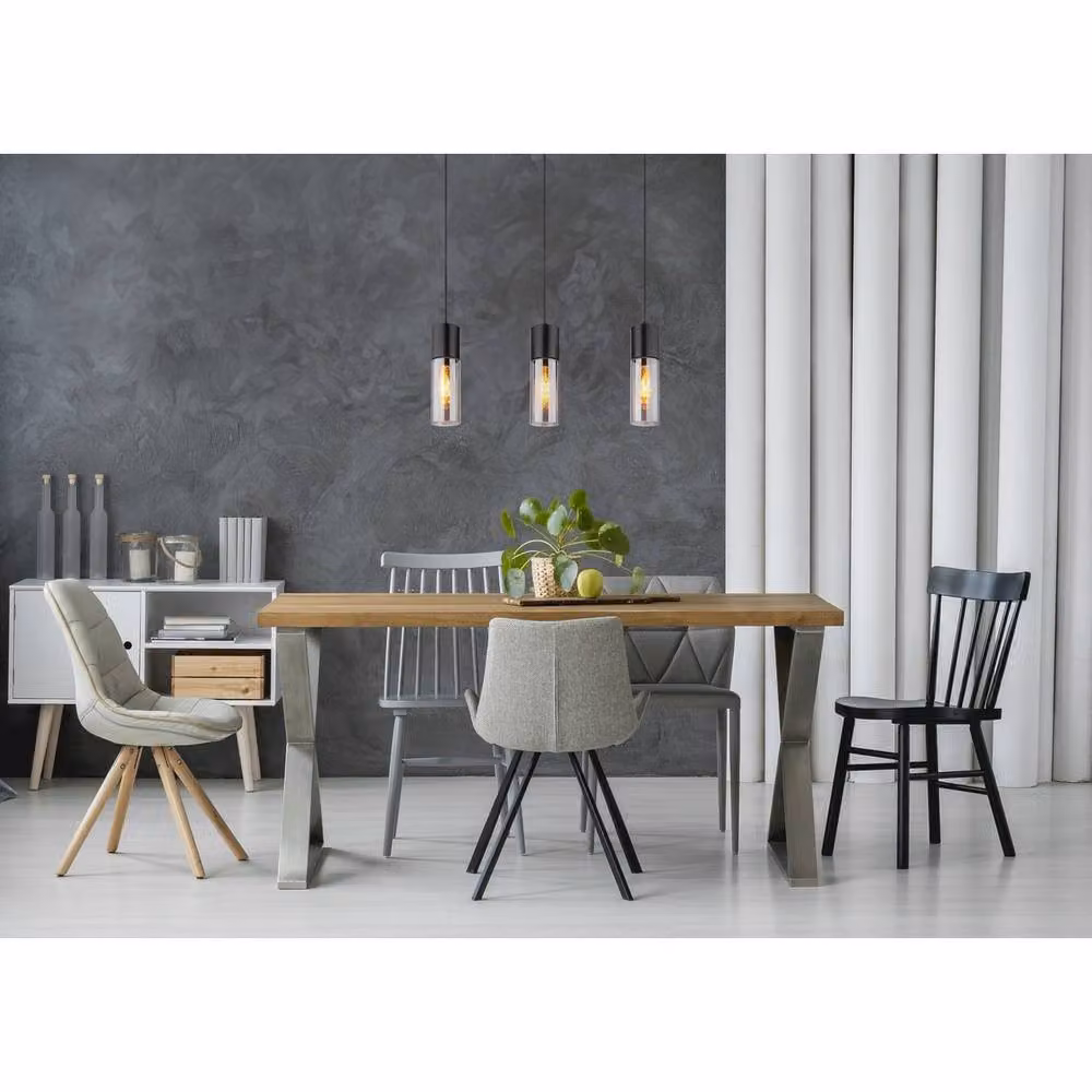 Netlighting Annika Bar Pendant Ceiling Light in Matt Black with Smoke Glass Shade, 3x E27 – 3