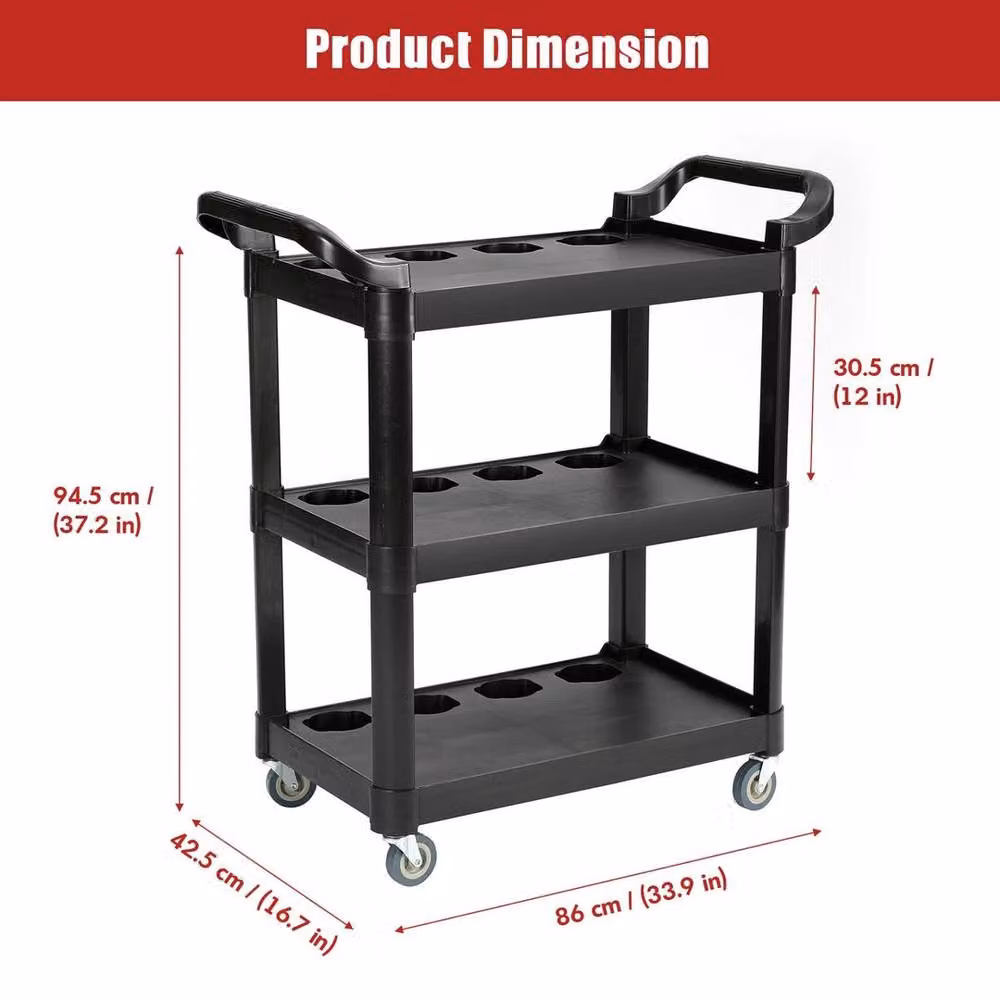 FLAVORA 3 Tier Tool Storage Trolley with Hanging Panel, Black, W: 150 cm, D: 100 cm, H: 100 cm – 2