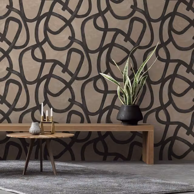 Holden Decor Abstract Linear Swirl Wallpaper in Brown