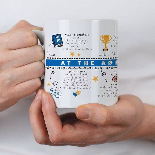 Afewhometruths Personalised 70th Birthday Mug with Name and Message, White – 1