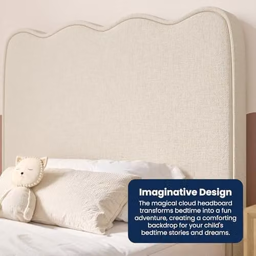 Flair Furnishings Ellis Single Bed Frame with Cloud Headboard in Beige Woven Fabric, 90 x 190 cm – 3