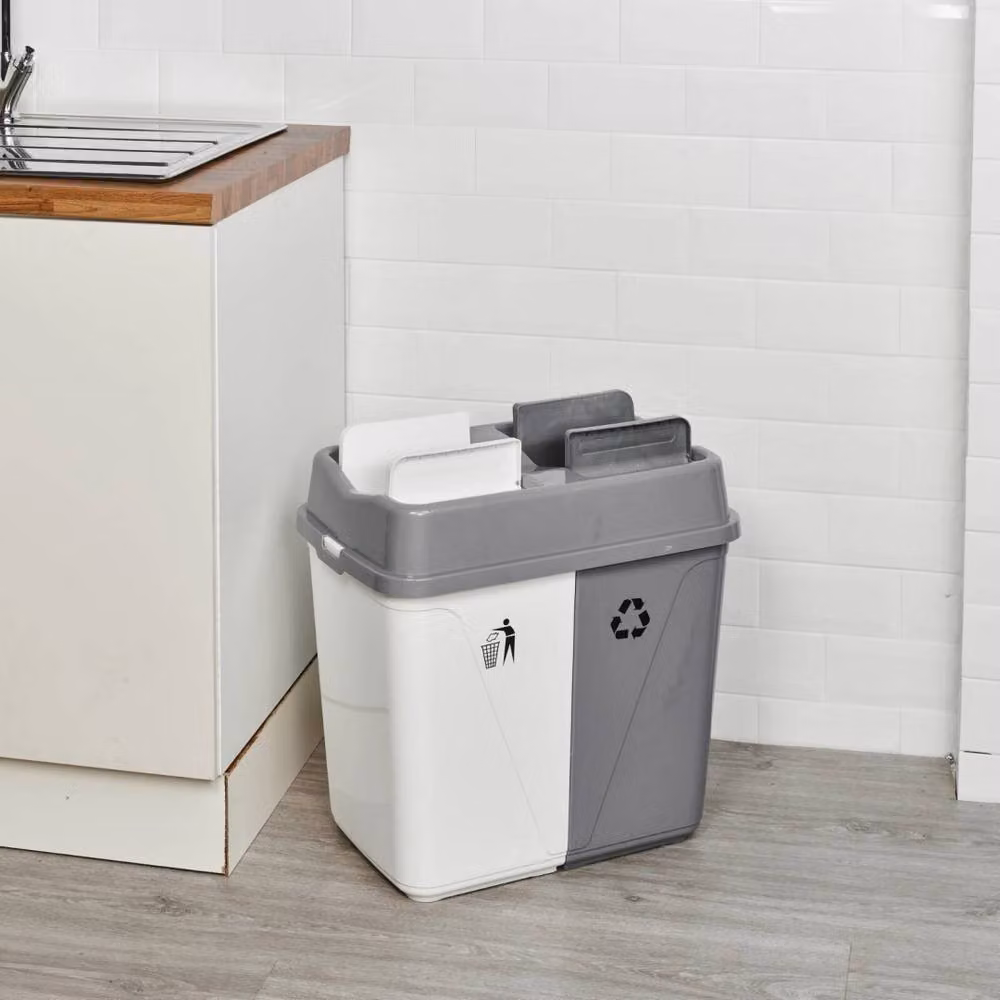 Kelvenix 40L Kitchen Bin with 2 Compartments and Base Connectors in White and Grey – 2