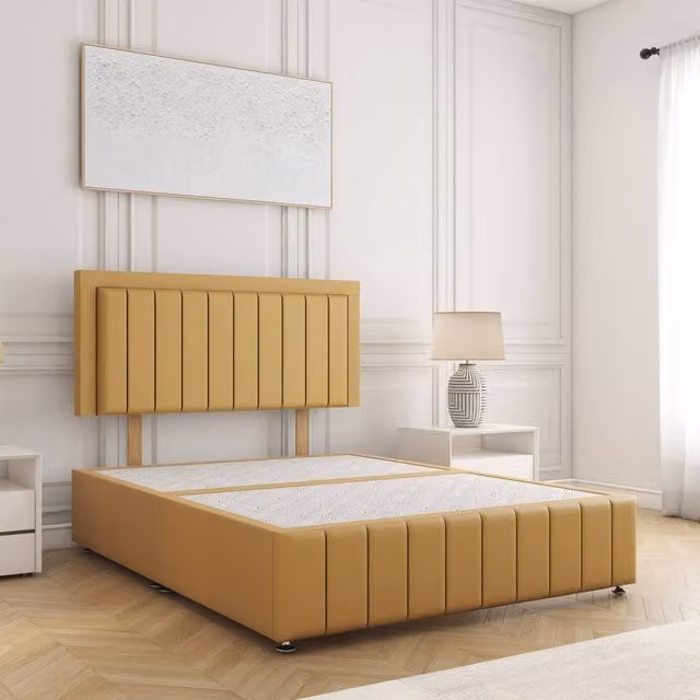 BSSPOKE Sophia Plush Velvet Divan Bed with 24 inch Headboard, Mustard Yellow, Super King, W/D/H: 200 x 200 cm