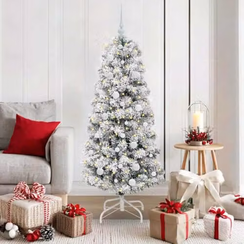 vidaXL Artificial Hinged Christmas Tree in Green and White, 150 cm – 2