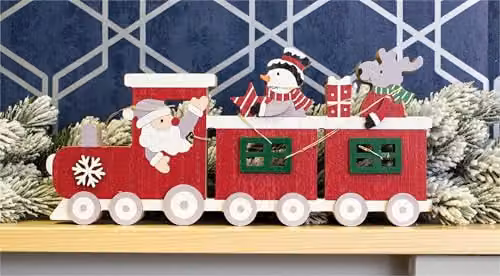 Netagon Red Battery Powered Wooden Christmas Train Tabletop Ornament – 5