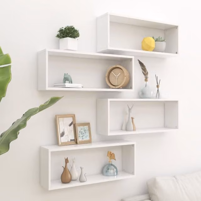 Berkfield Home Wall Mounted Cube Shelf, 4 Piece Set in White, W: 60 cm, D: 23 cm, H: 15 cm