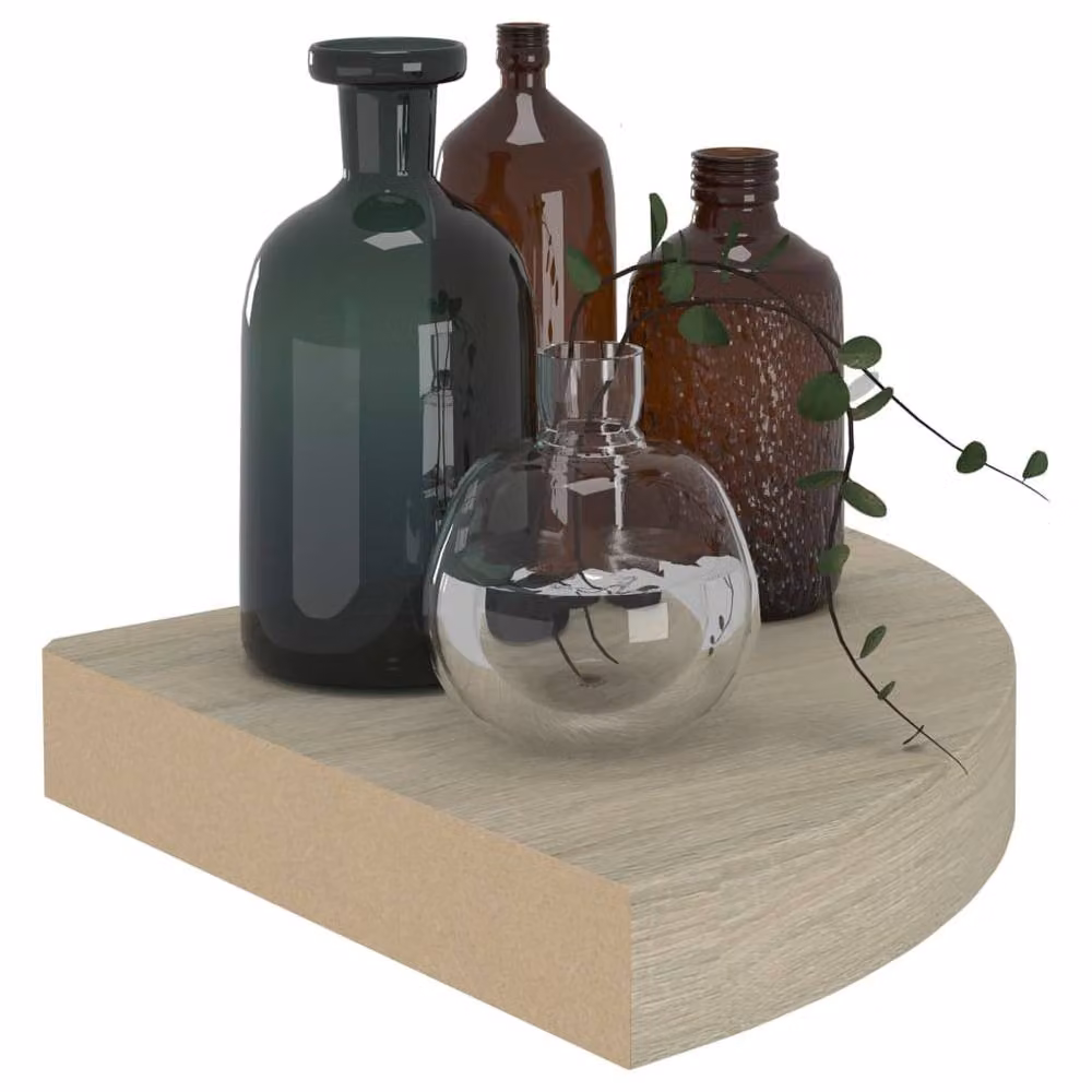 Berkfield Home Set of 2 Floating Corner Shelves in Oak Light Tan, W/D/H: 25 x 25 x 3.8 cm – 3