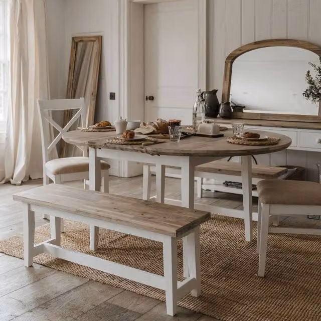 Statement Furniture Florence Extendable Round Oval Kitchen Dining Table in White with Acacia Top (Diameter: 115-160 cm)
