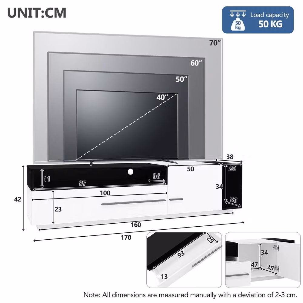 Merax 70 Inch High Gloss TV Stand Media Unit with Drawer and Shelves in White – 2