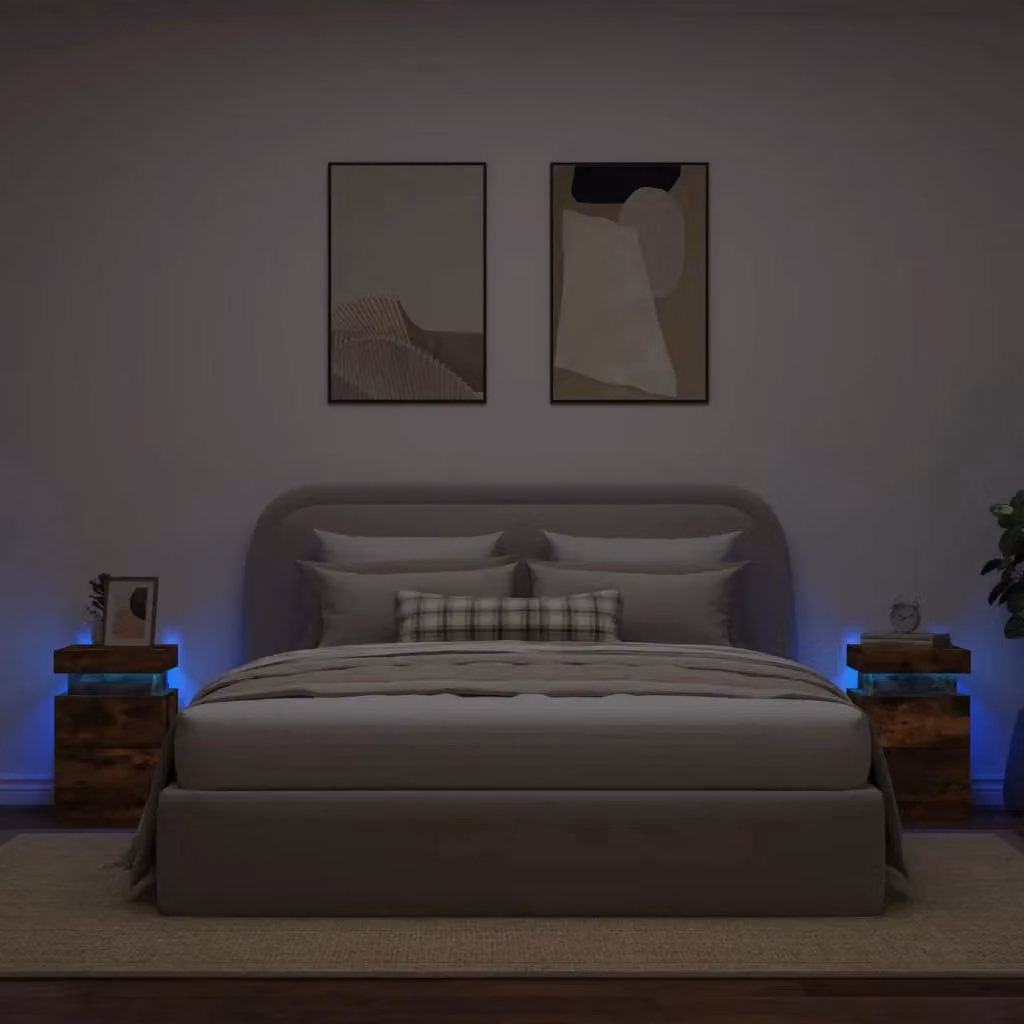 Berkfield Home Set of 2 Modern Bedside Cabinets with Integrated LED Lights in Smoked Oak Brown, W/D/H: 35 x 39 x 55 cm – 4