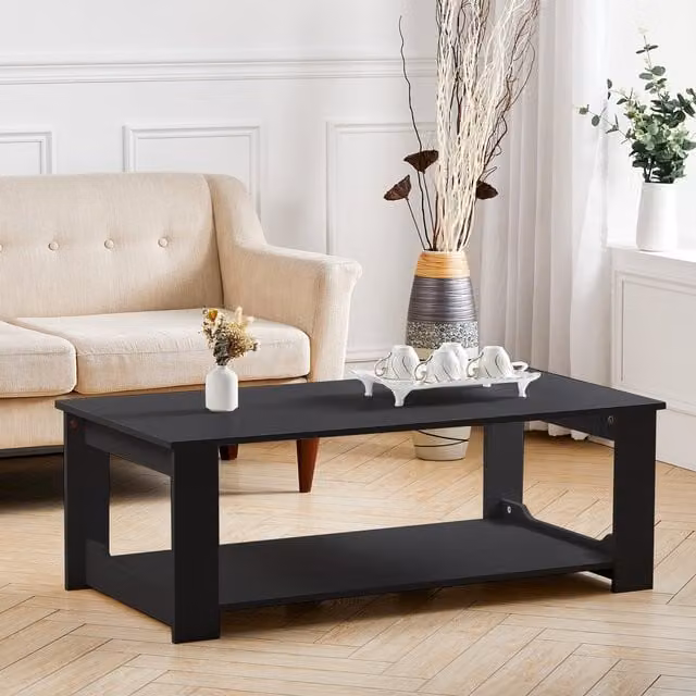 Livingandhome Modern Rectangular Black Matt Wood Coffee Table