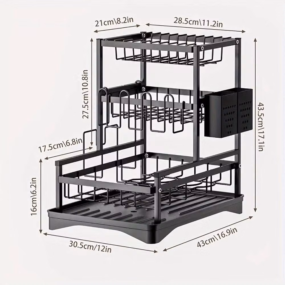 PAWNORA 3 Tier Metal Kitchen Sink Dish Drainer Rack in Black – 2