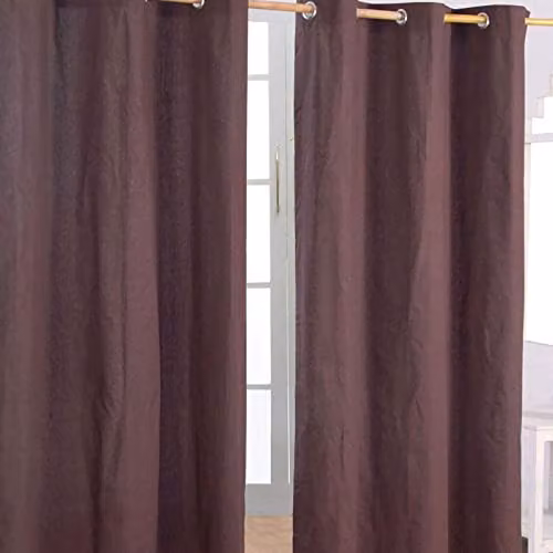 HOMESCAPES Plain Chocolate Brown Eyelet Curtain Pair, Width: 137 cm, Drop: 228 cm – 1