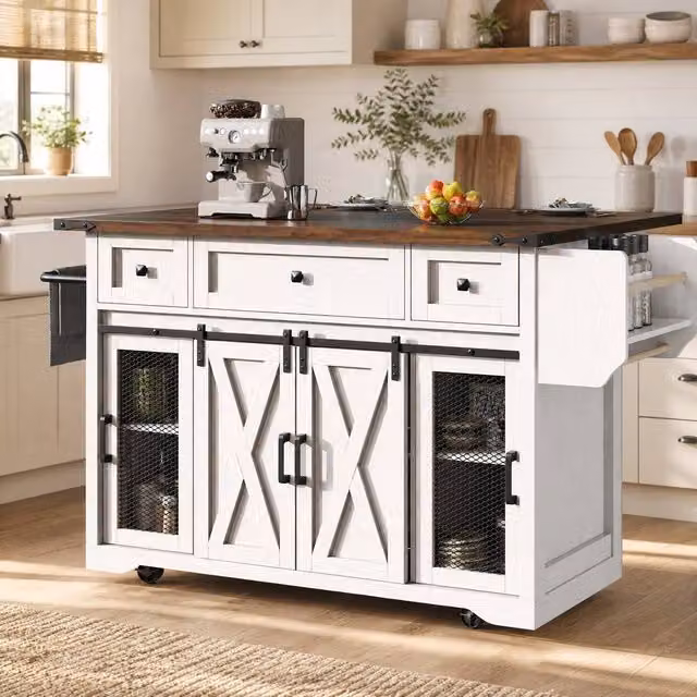 STILVORA Kitchen Trolley with Extendable Worktop and USB in White