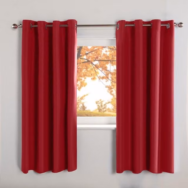 OHS Red Plain Blackout Eyelet Curtains for Children with Sound Dampening Properties
