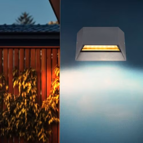 Netlighting Globo Lighting Honna Up and Down Outdoor Wall Lamp in Grey with Transparent Glass Shade, LED 12W, Warm White, IP54, W/D/H: 10.0 x 8.2 x 14.8 cm – 3