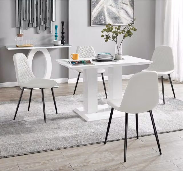 FurnitureboxUK White Imperia 4 Dining Table and 4 Corona Black Leg Chairs Set