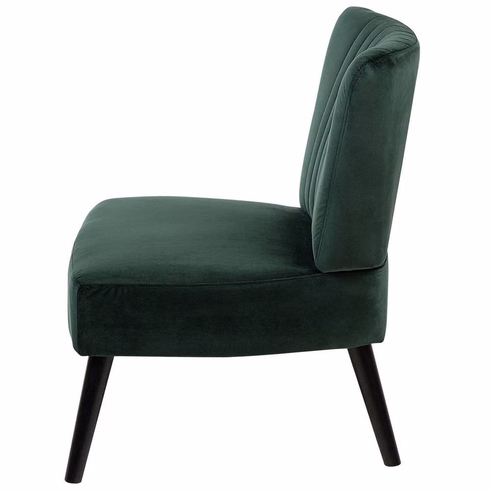 Wyld and Coco Green Velvet Armless Accent Chair with Vertical Tufting and Rubberwood Frame – 4