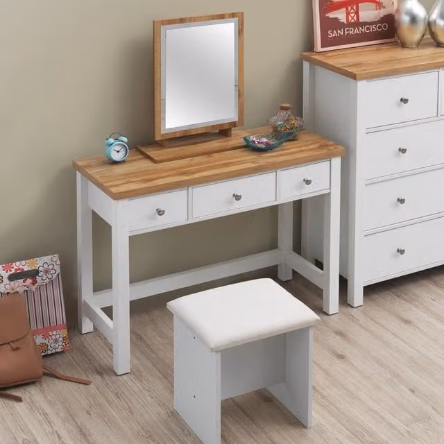 Timber Art Design Astbury 3 Drawer Dressing Table in White and Oak