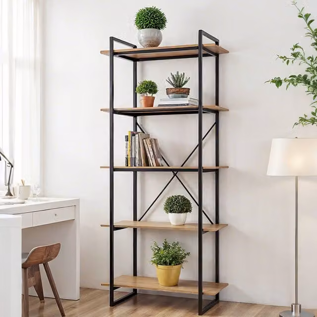 Komore Industrial 5-Tier Freestanding Bookcase in Brown and Black