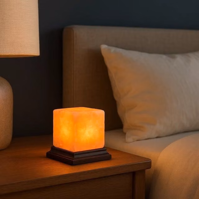 Orsina Nepal Box Salt Lamp with Himalayan Salt Chunks in a Wooden Cage Frame, Orange