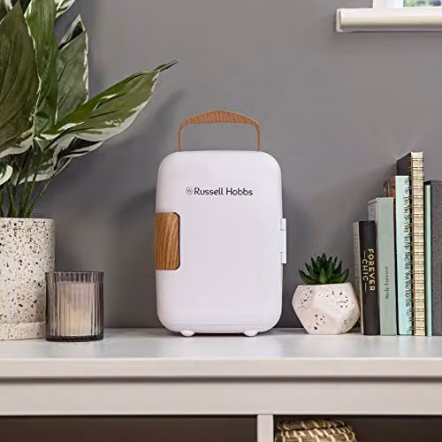 Russell Hobbs RH4CLR1001SCW 4L Mini Portable Cooler and Warmer for Drinks and Cosmetics, White and Wood Effect, W/D/H: 25.2 x 24.0 x 18.0 cm – 6