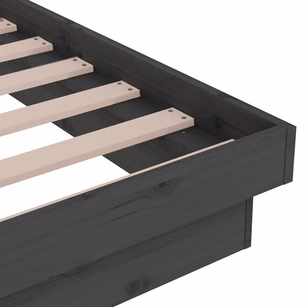 Berkfield Home Beautiful Bed Frame in Grey Solid Pine Wood, W: 140 cm x D: 190 cm – 5