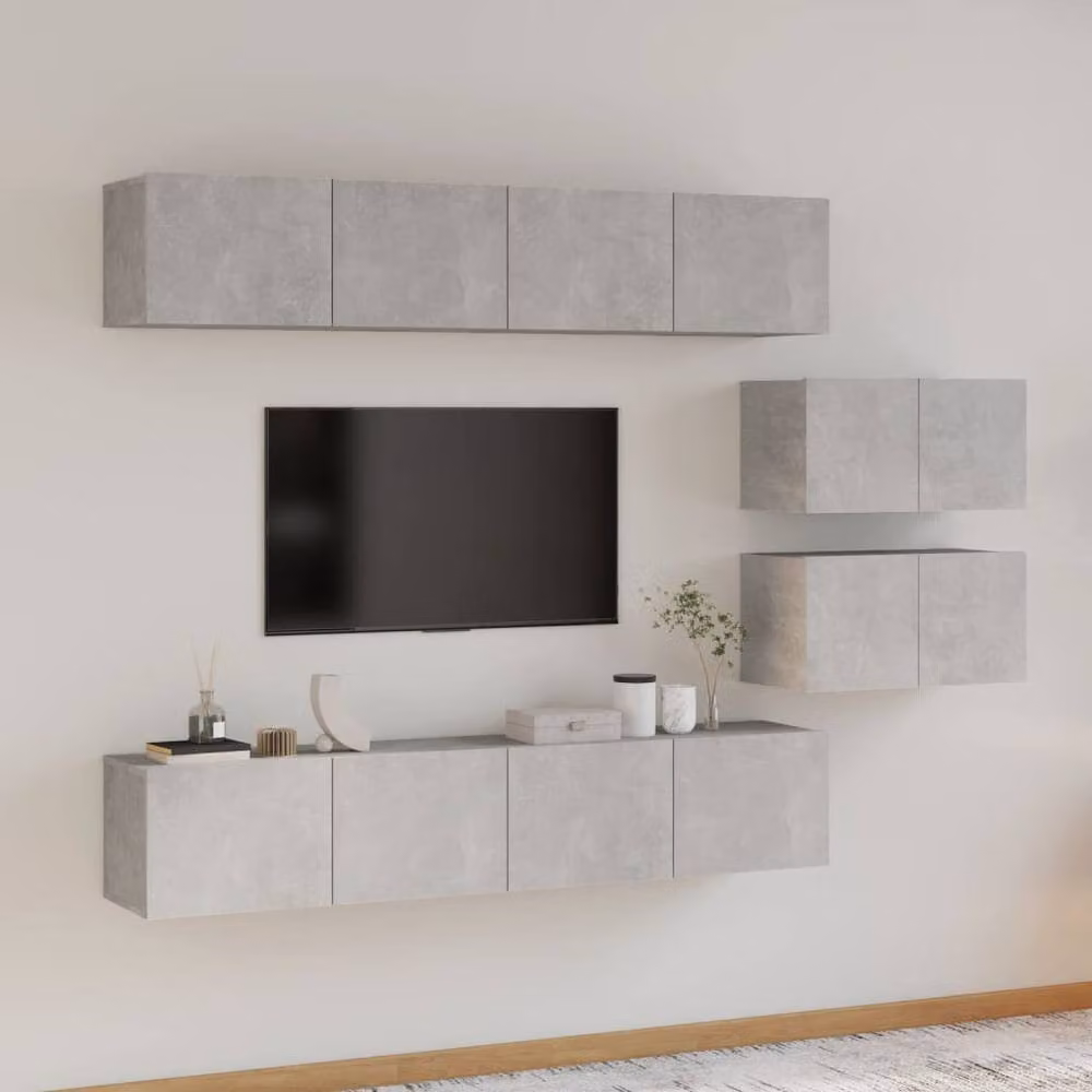 Berkfield Home 6 Piece Wall Mounted TV Cabinet Set in Matt Concrete Grey Engineered Wood – 2