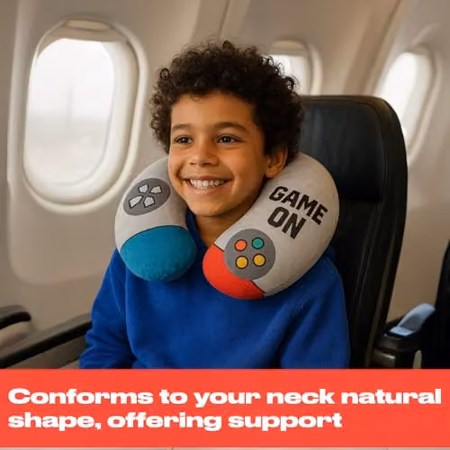 OHS U-Shaped Memory Foam Travel Neck Pillow for Adults and Kids in Light Grey and White – 3