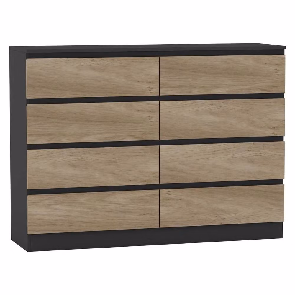 FORGEVIO Modern 8 Drawer Chest in Black and Light Oak – 2