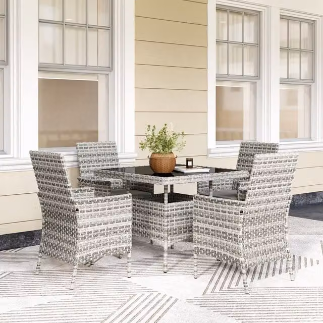 Outsunny Modern 4 Seater Rattan Garden Furniture Set with Cushions in Dark Grey