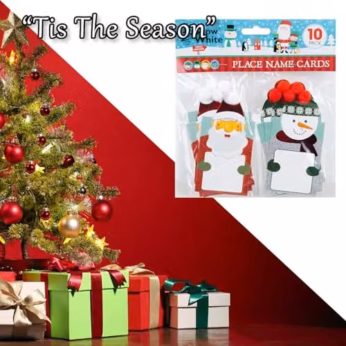 VFM e-Store Christmas Place Name Cards and Table Markers, Multicolour, Pack of 10, W: 20 cm, H: 17.9 cm, D: 1 cm – 6