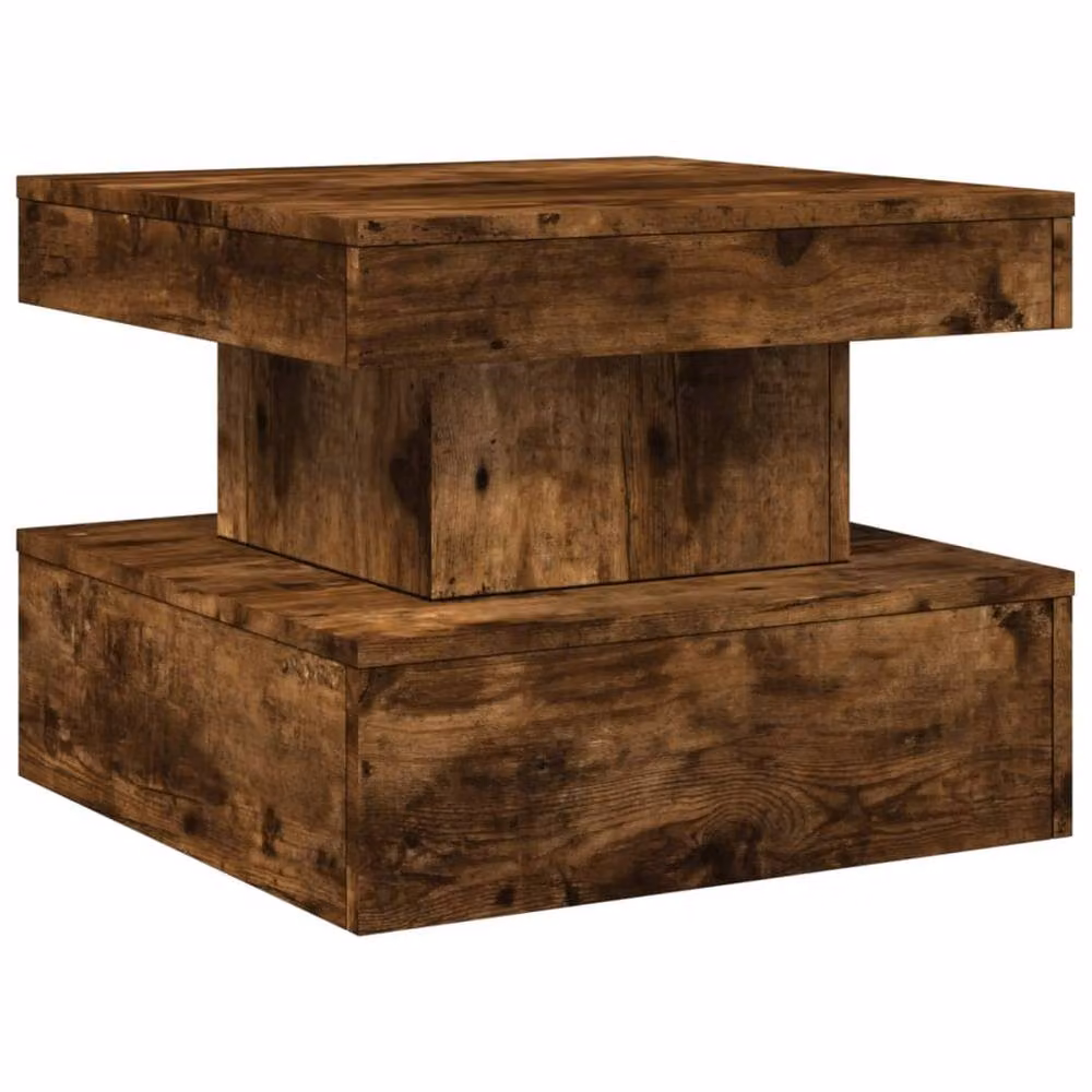 Berkfield Home Modern Square Coffee Table with LED Lights in Smoked Oak Brown, W/D/H: 50 x 50 x 40 cm – 3