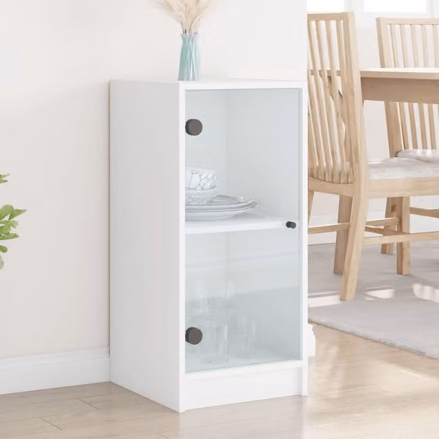 Berkfield Home Side Cabinet with Glass Doors, White, W/D/H: 35 x 37 x 75.5 cm
