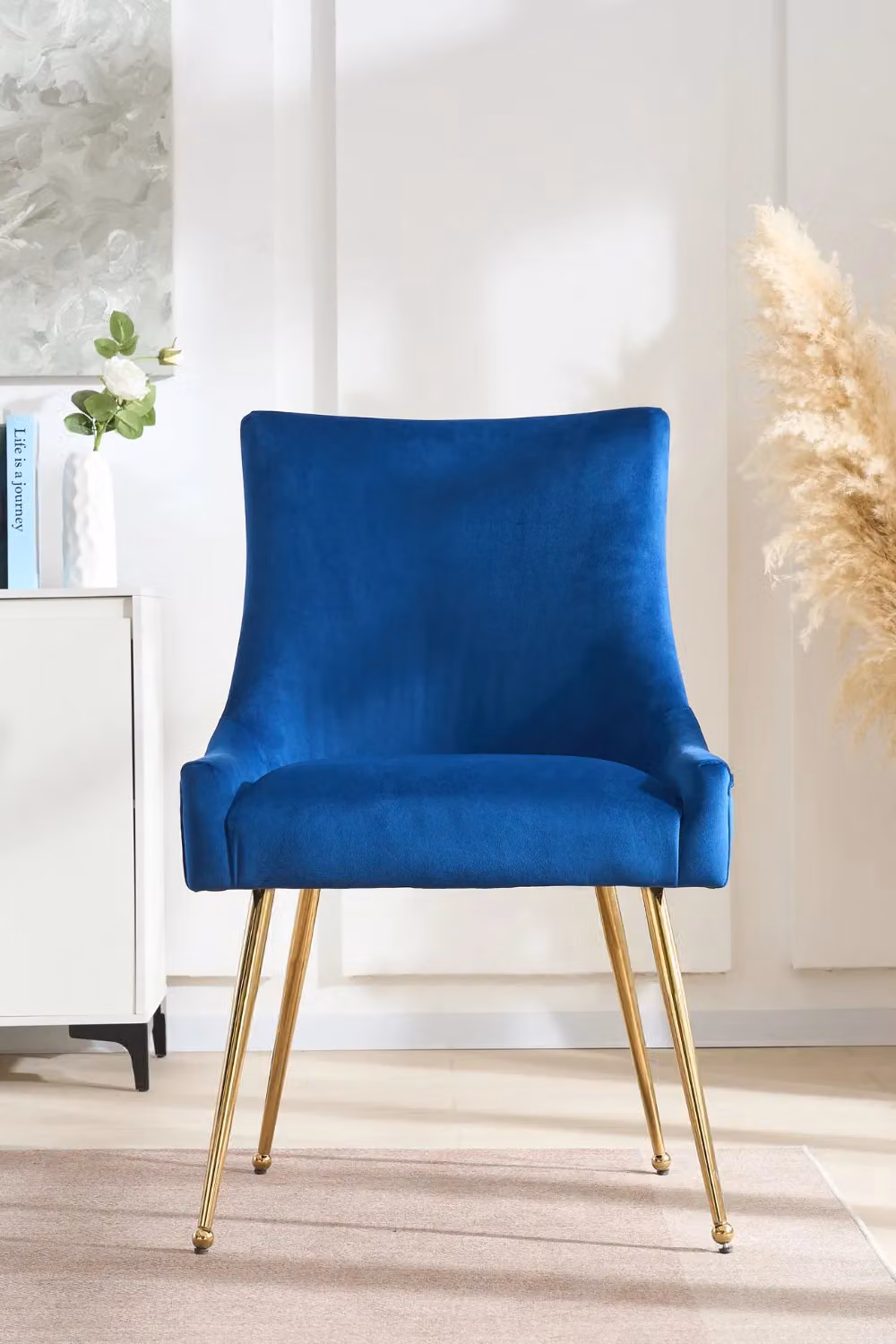Life Interiors Viviana Velvet Dining Chair with Gold Legs and Ring Handle in Blue – 2