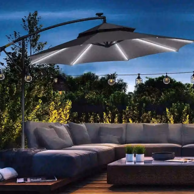 Chilli Seating 3 m Cantilever Banana Parasol with LED Solar Light in Black and Grey