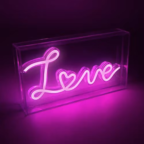 Global Gizmos Pink Neon Love LED Acrylic Box Light, USB Powered – 1