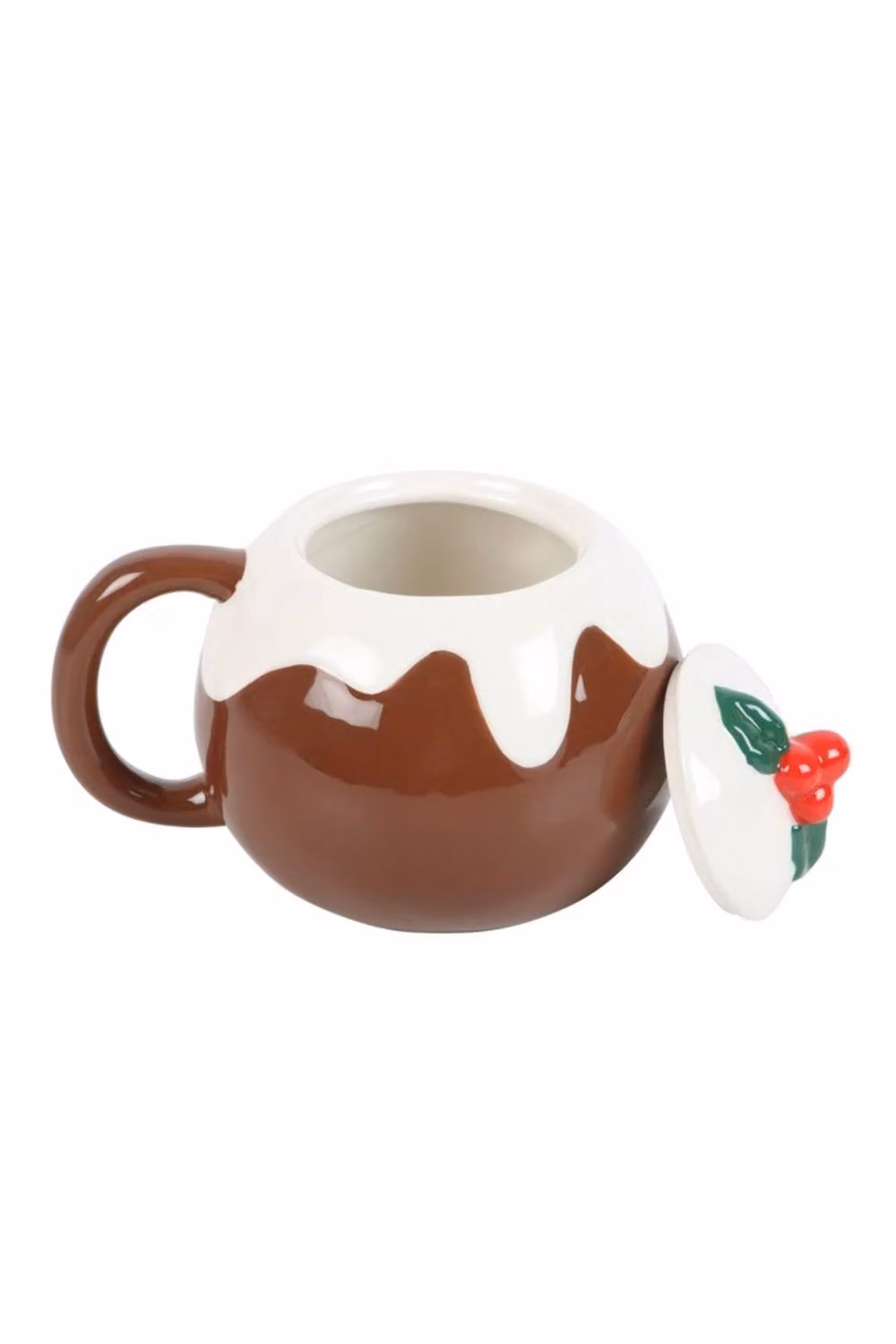 KDMD Festive Christmas Pudding Ceramic Mug with Holly Lid, 470ml, Brown – 2