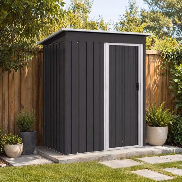 STILVORA Black Galvanised Steel Garden Shed with Sliding Door and Pent Roof W/D/H: 182 x 150 x 76 cm – 1