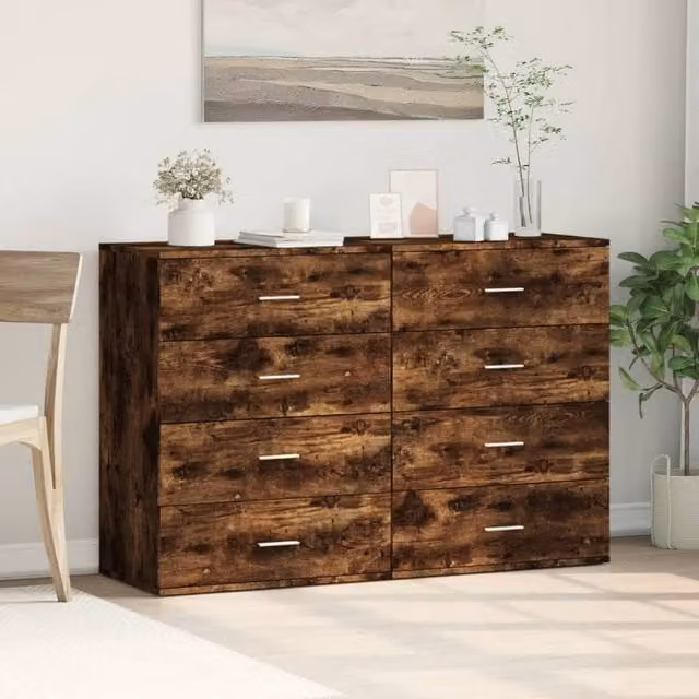 Berkfield Home Set of 2 Modern Smoked Oak Sideboards in Brown, W/D/H: 60 x 39 x 80 cm