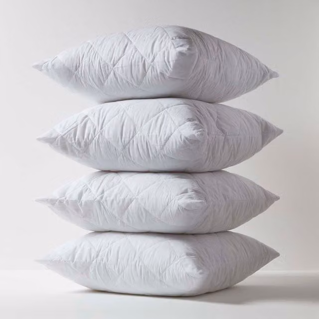 Homescapes Cotton Rich Quilted Pillow Protectors, Pack of 4, White, W/D/H: 80 x 80 x 80 cm