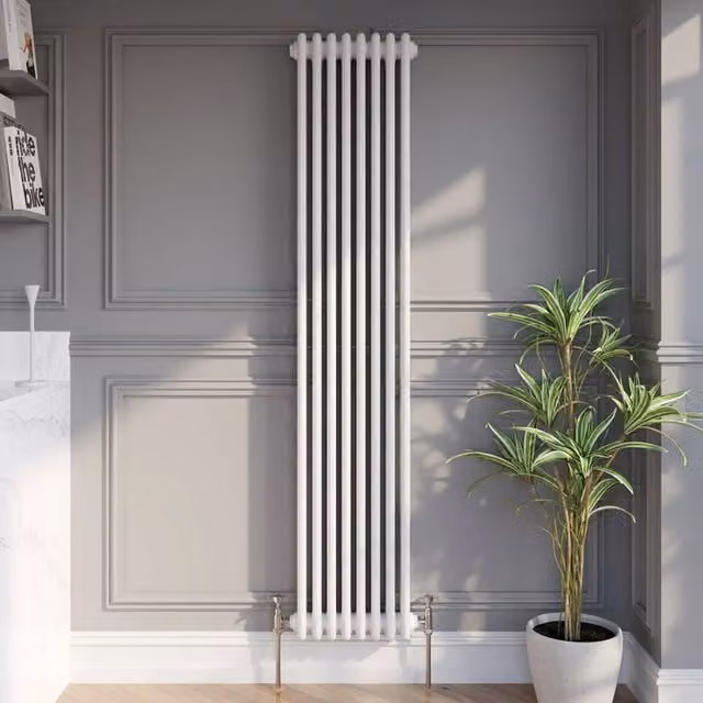 Temprazo Steel Double Bar Column Radiator in White, H 60.5 cm x W 30 cm x D 10 cm