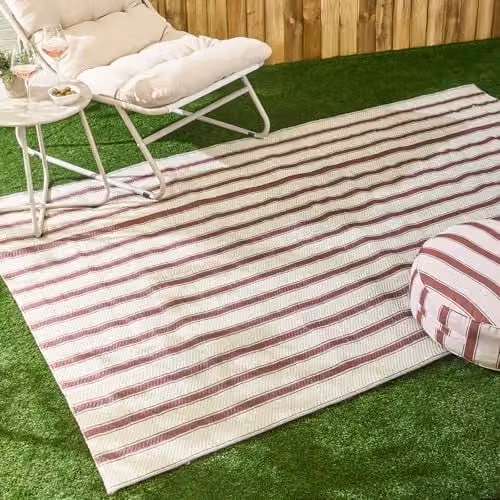 OHS Vintage Striped Outdoor Rug in Chocolate and Cream, W: 160 cm, L: 230 cm – 1